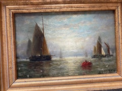 "19th Century Shipping at Sea at  Sunrise" small Oil Painting0