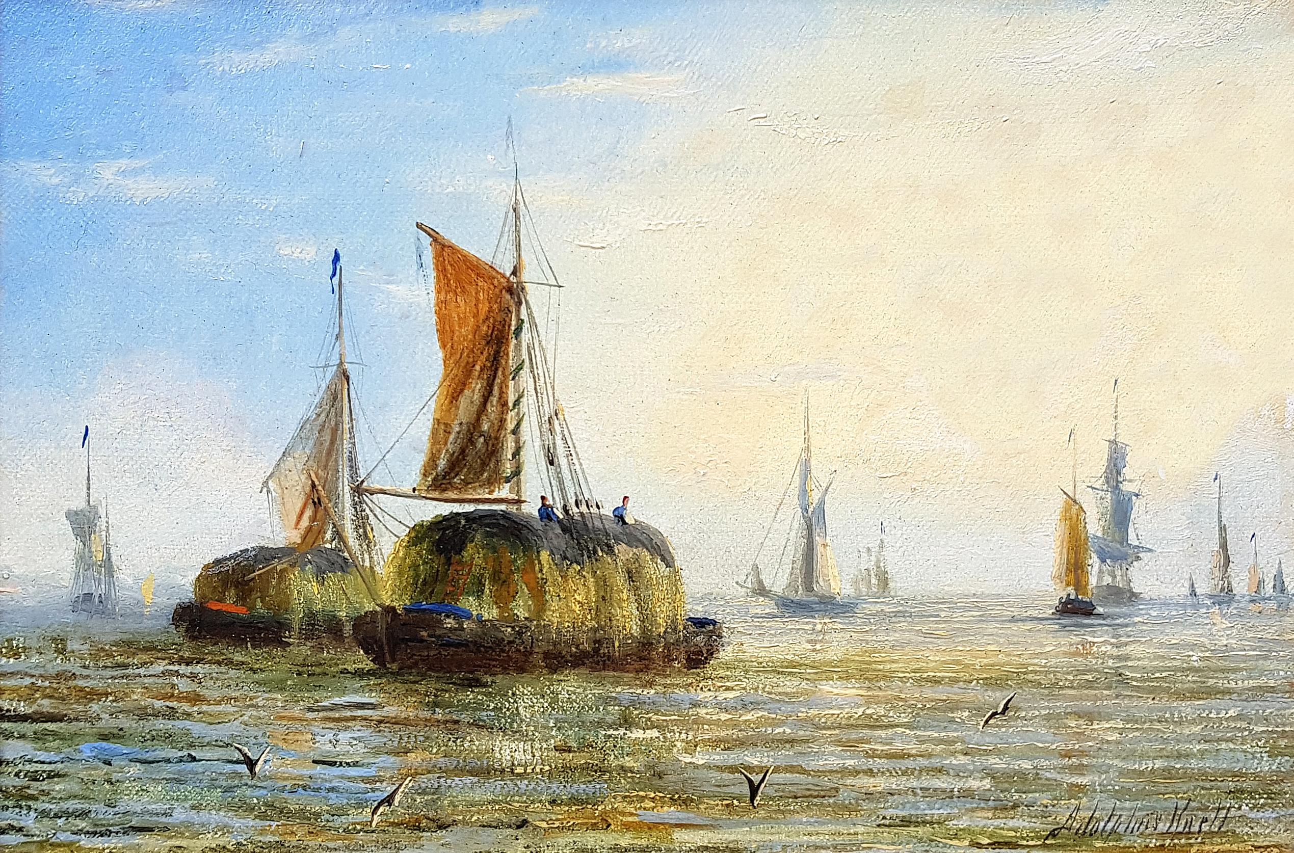 Thames Barges (Pair) - Painting by Adolphus Knell