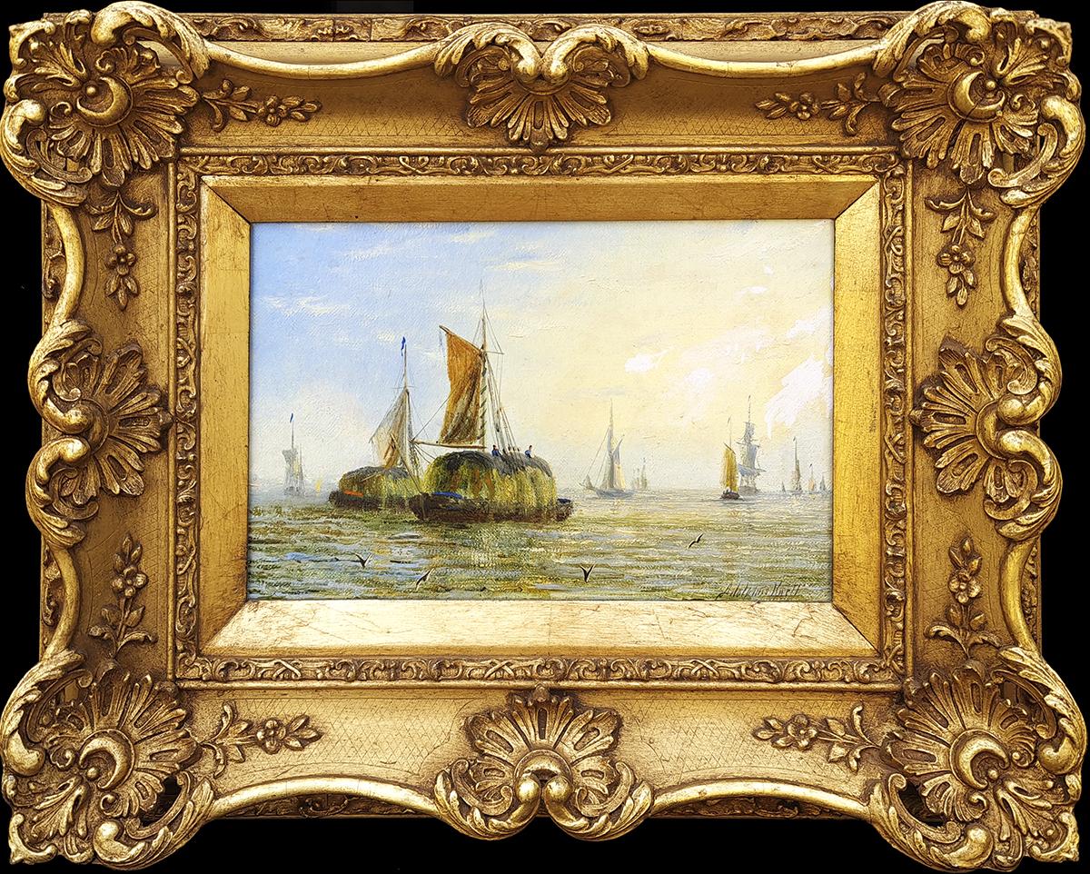 Adolphus Knell Landscape Painting - Thames Barges (Pair)