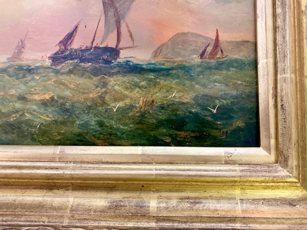 Voilier anglais victorien du 19ème siècle au large de la côte anglaise - Painting de Adolphus Knell