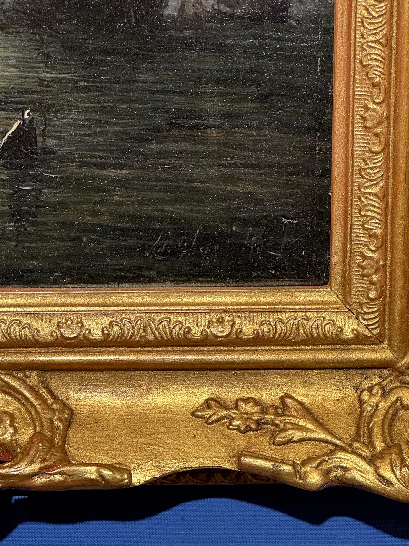 Victorian English marine with ships at anchor at Moonlight, Evening For Sale 6