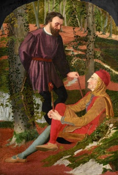 Touchstone and Corin, préraphaélite britannique, huile sur toile du 19ème siècle 