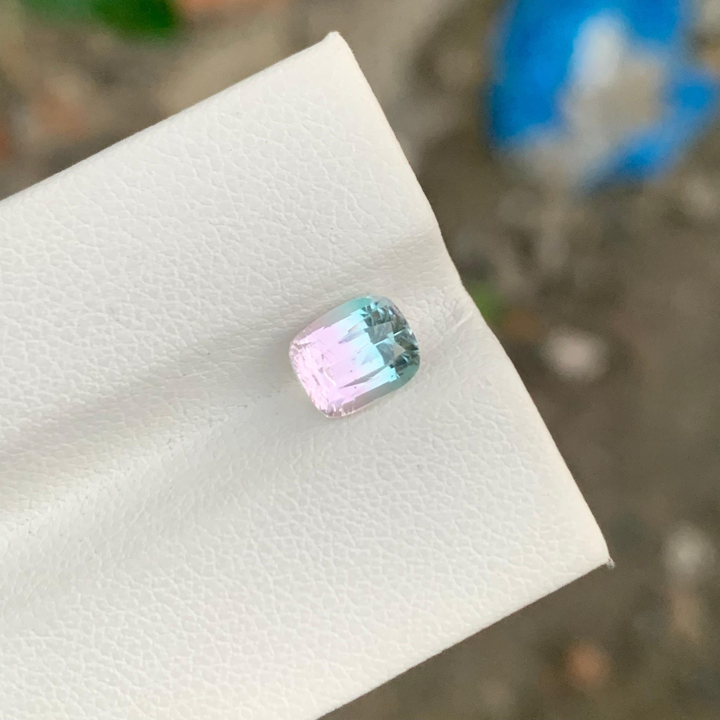 Women's or Men's Adorable 1.75 Carat Natural Faceted Bi Colour Tourmaline Cushion Shape Gemstone For Sale