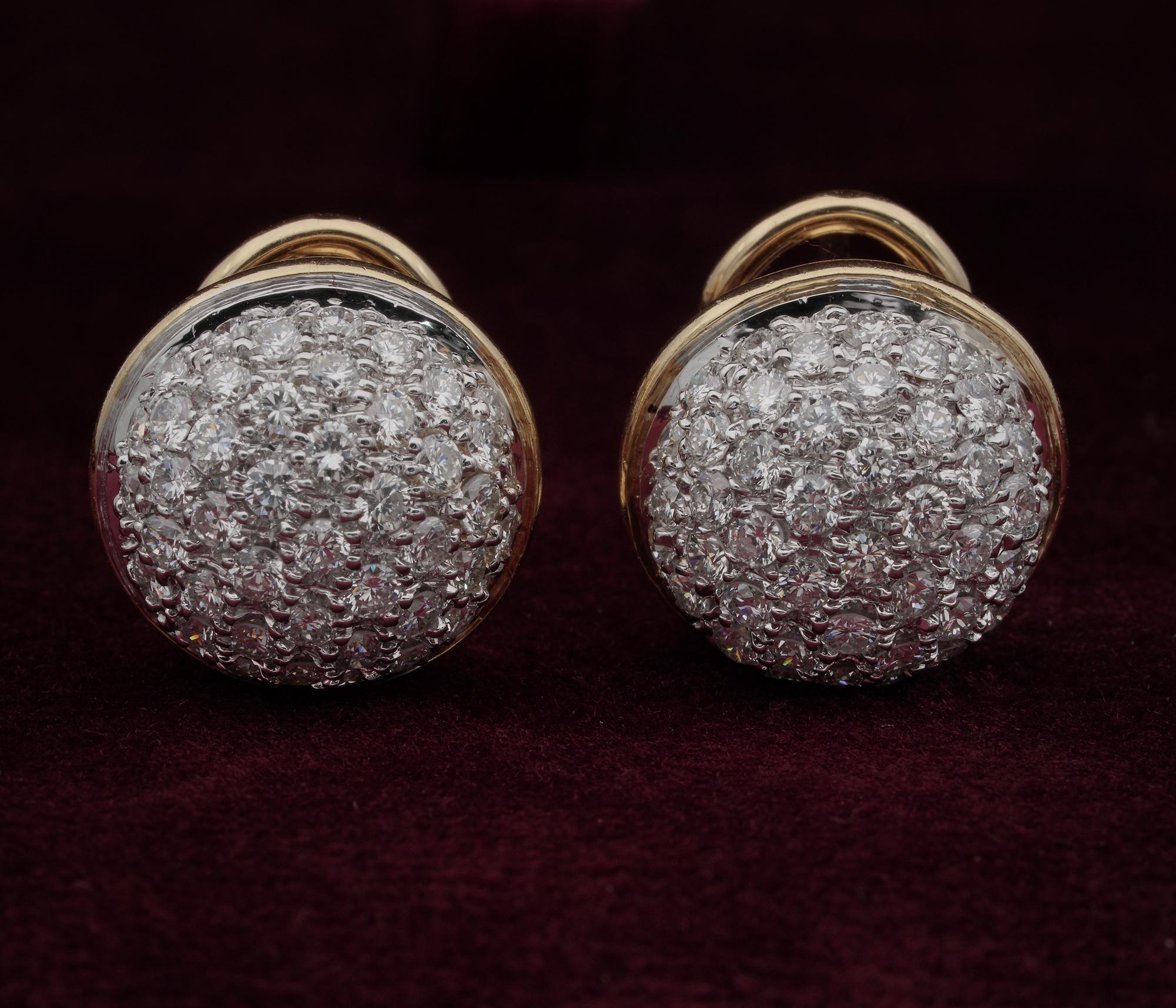 These extremely fine, contemporary stud earring is all what you need for everyday wear.
English marks for maker and 18 KT gold, are hand made at the highest standards.
Adorable half ball design literally overwhelmed by round Brilliant cut Diamonds