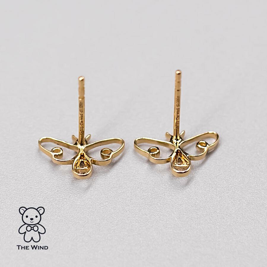 Brilliant Cut Adorable Bee Diamond Stud Earrings 18K Yellow Gold Stylish Earrings