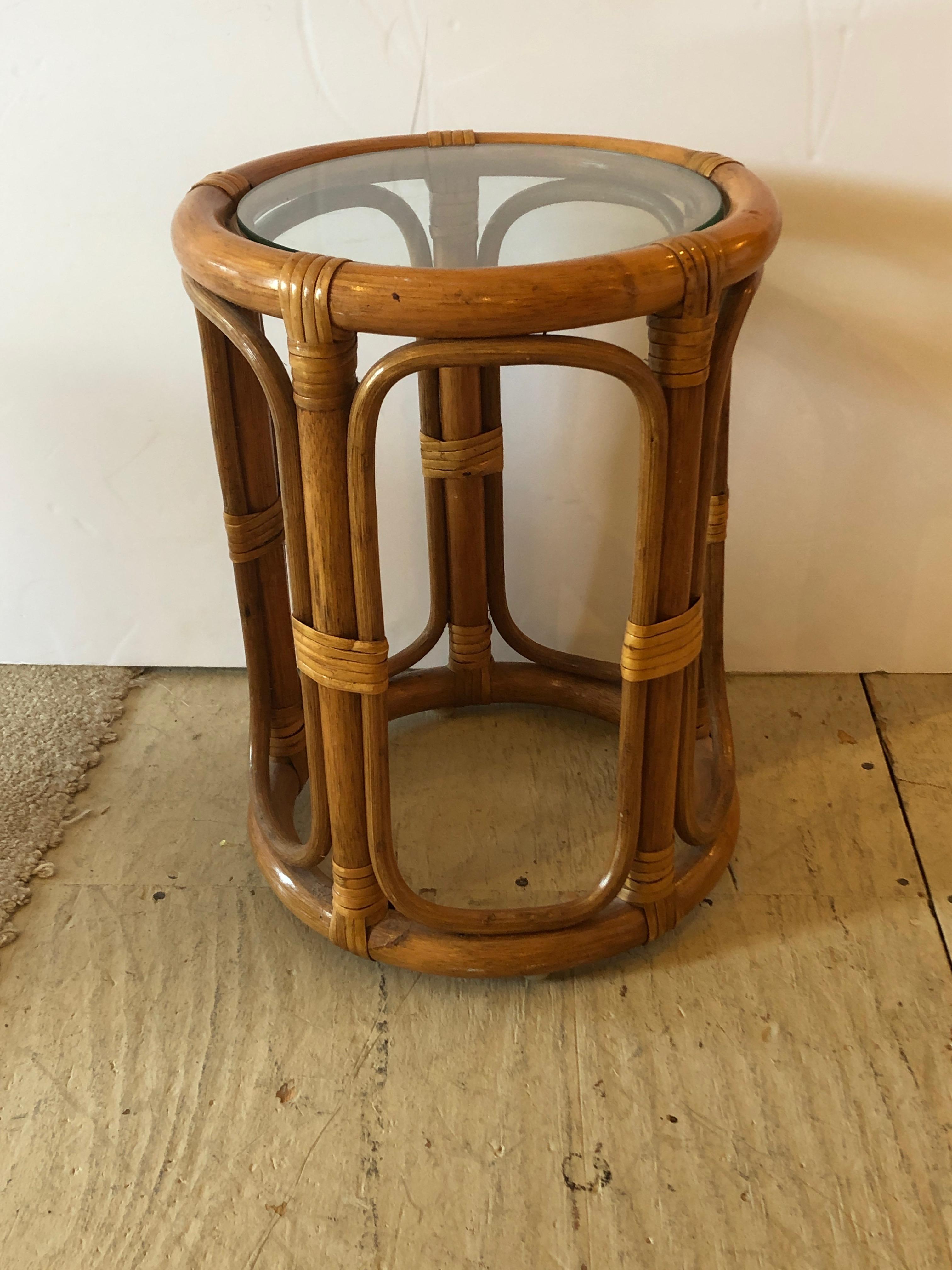 Adorable Chic Little Round Bamboo Rattan Drinks Table 1