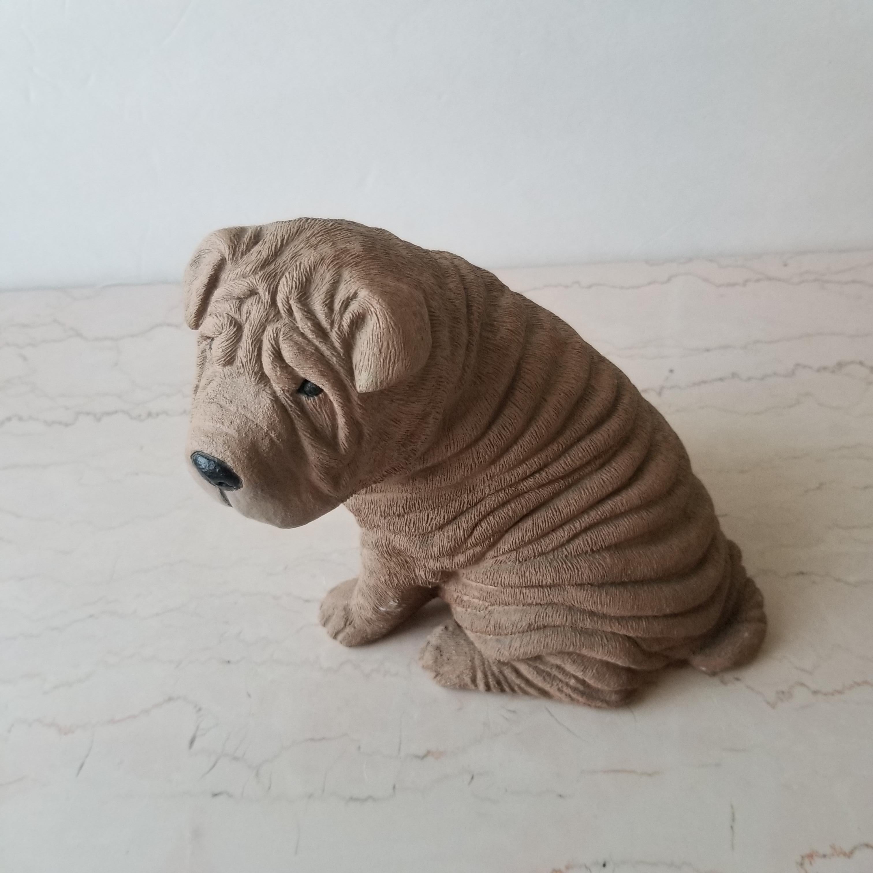 Clay 1986 Chinese Shar Pei Dog Sculpture Sandicast by Sandra Brue San Diego CA For Sale