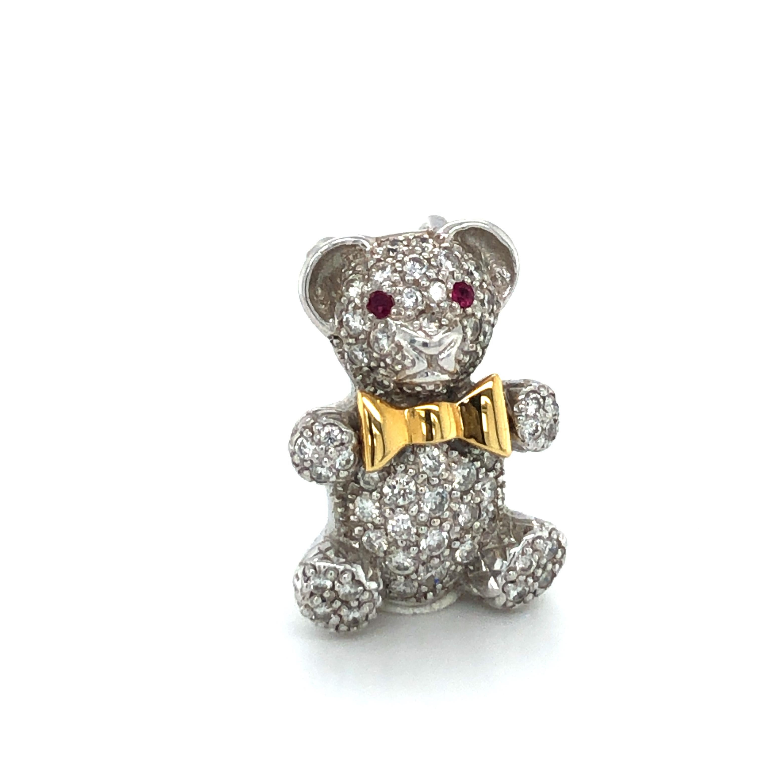 Contemporary Adorable Diamond Teddy Bear in 18 Karat White Gold and Yellow Gold