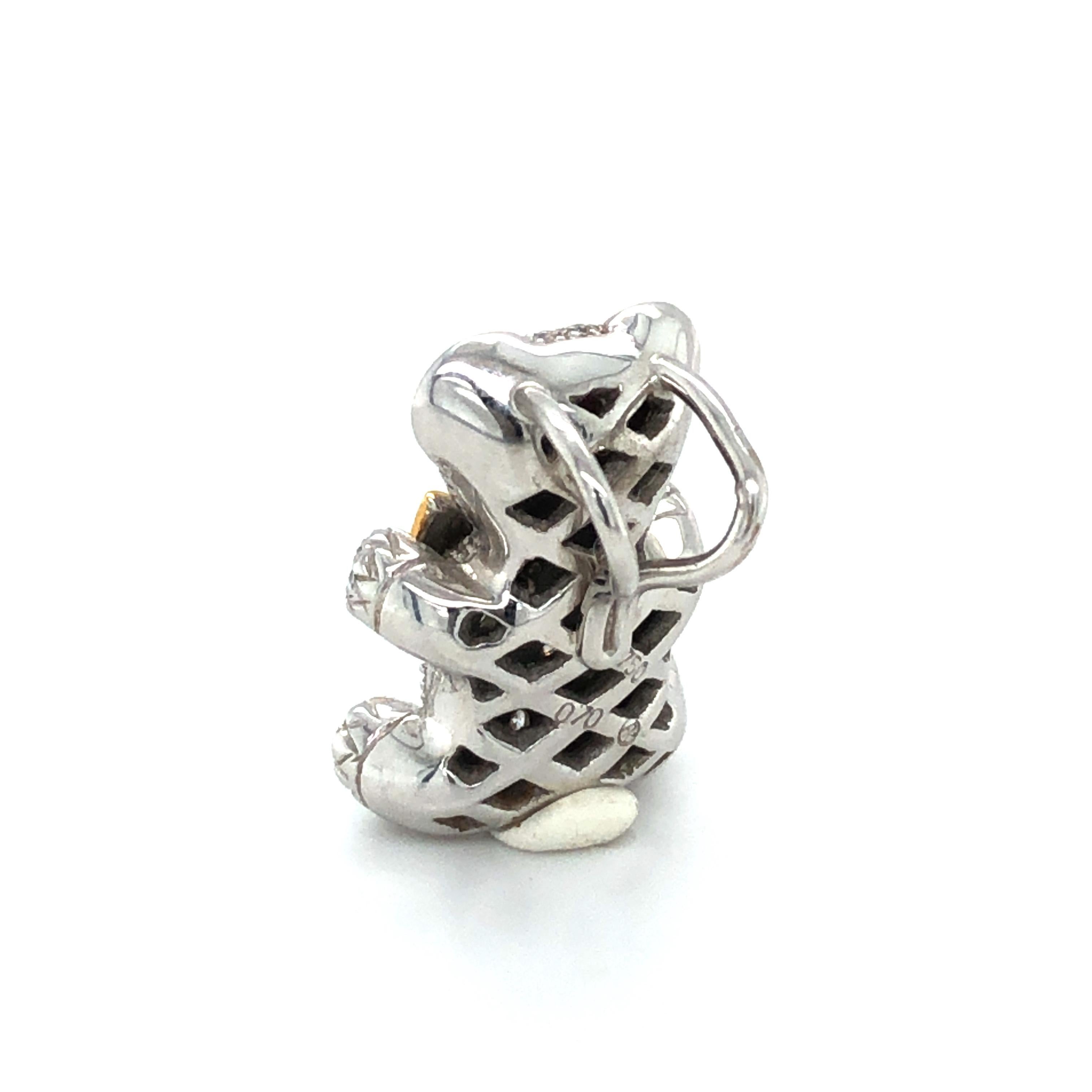 Round Cut Adorable Diamond Teddy Bear in 18 Karat White Gold and Yellow Gold