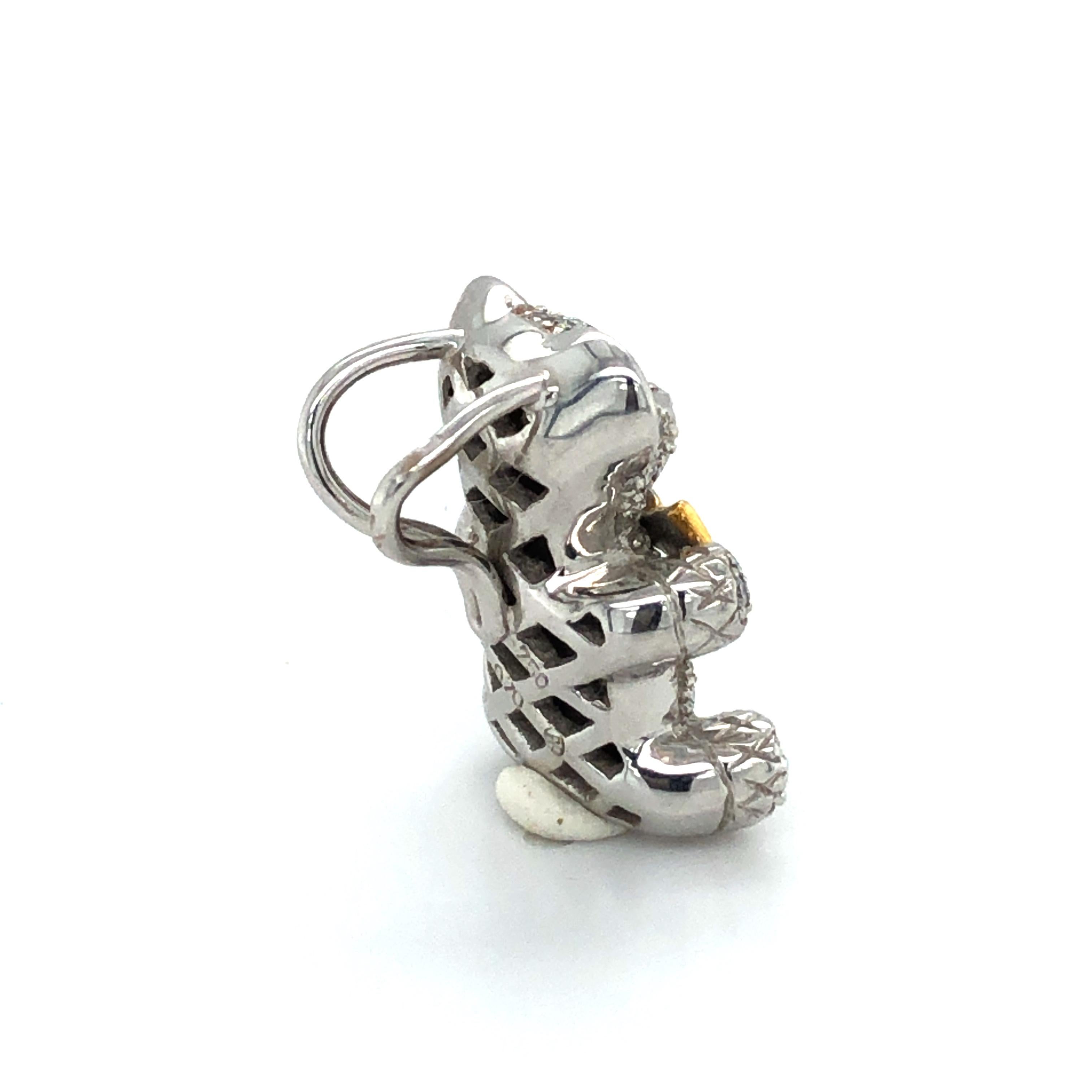 Adorable Diamond Teddy Bear in 18 Karat White Gold and Yellow Gold In Excellent Condition In Lucerne, CH