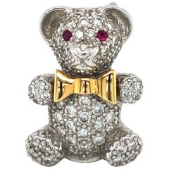 Adorable Diamond Teddy Bear in 18 Karat White Gold and Yellow Gold