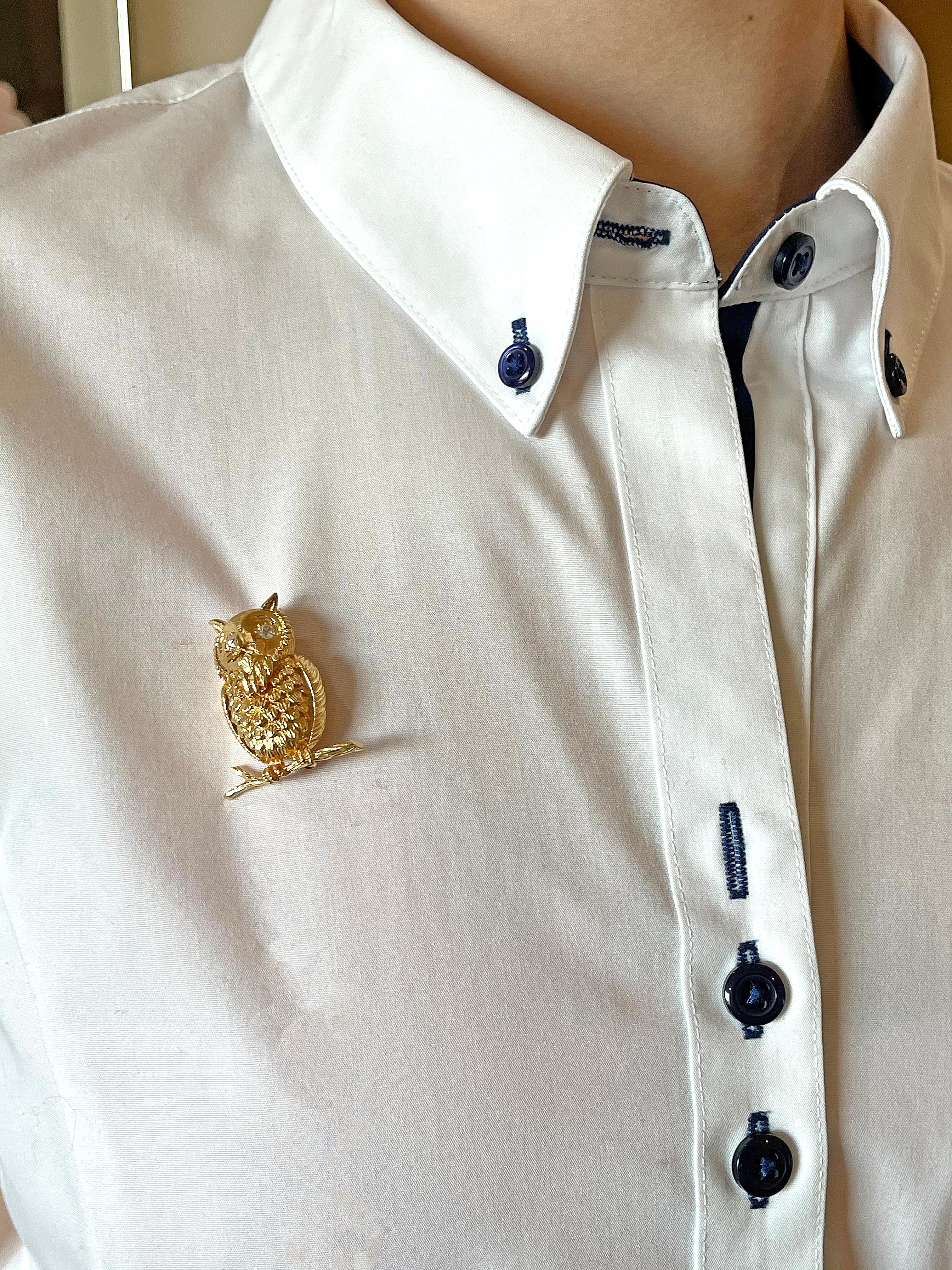 De las mujeres Adorable Broche Búho de Oro Amarillo con Diamantes en venta