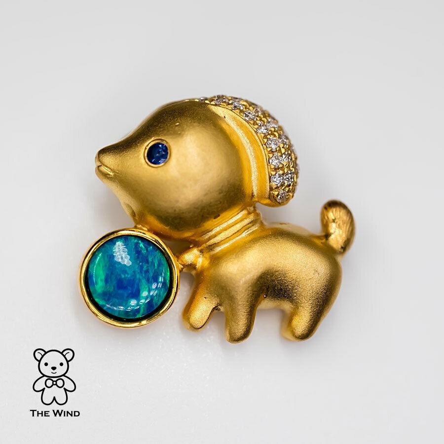 Adorable Dog Australian Doublet Opal, Diamond, Sapphire Pendant Necklace 18K Yellow Gold.


Free Domestic USPS First Class Shipping! Free Gift Bag or Box with every order!

Opal—the queen of gemstones, is one of the most beautiful gemstones in the