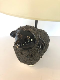 Adorable Handmade Black Ceramic Sheep Lamp