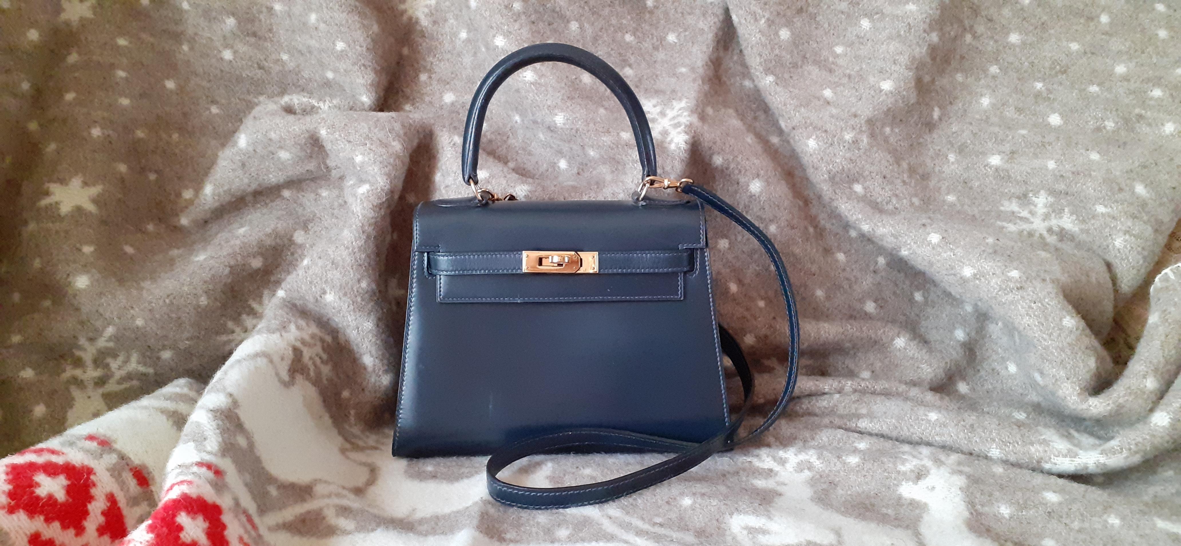 Adorable Hermès Vintage Mini Kelly Sellier Bag Indigo Blue Box Leather Ghw 20 cm 9