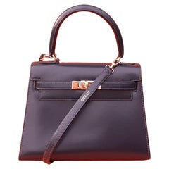 Adorable Hermès Retro Mini Kelly Sellier Bag Indigo Blue Box Leather Ghw 20 cm