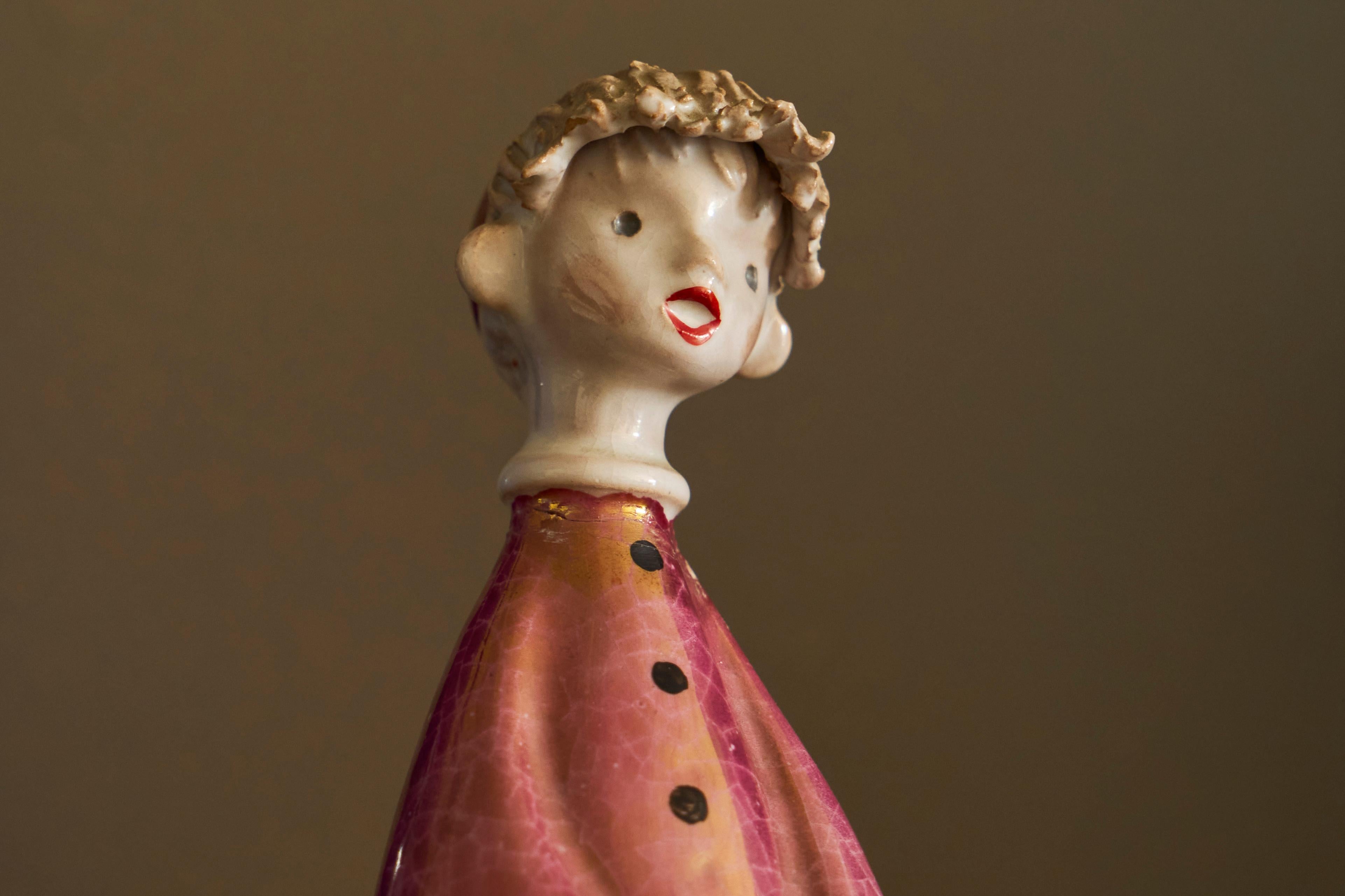 Mid-Century Modern Adorable Italian Luster Glazed Studio Pottery Figurine 1960s For Sale