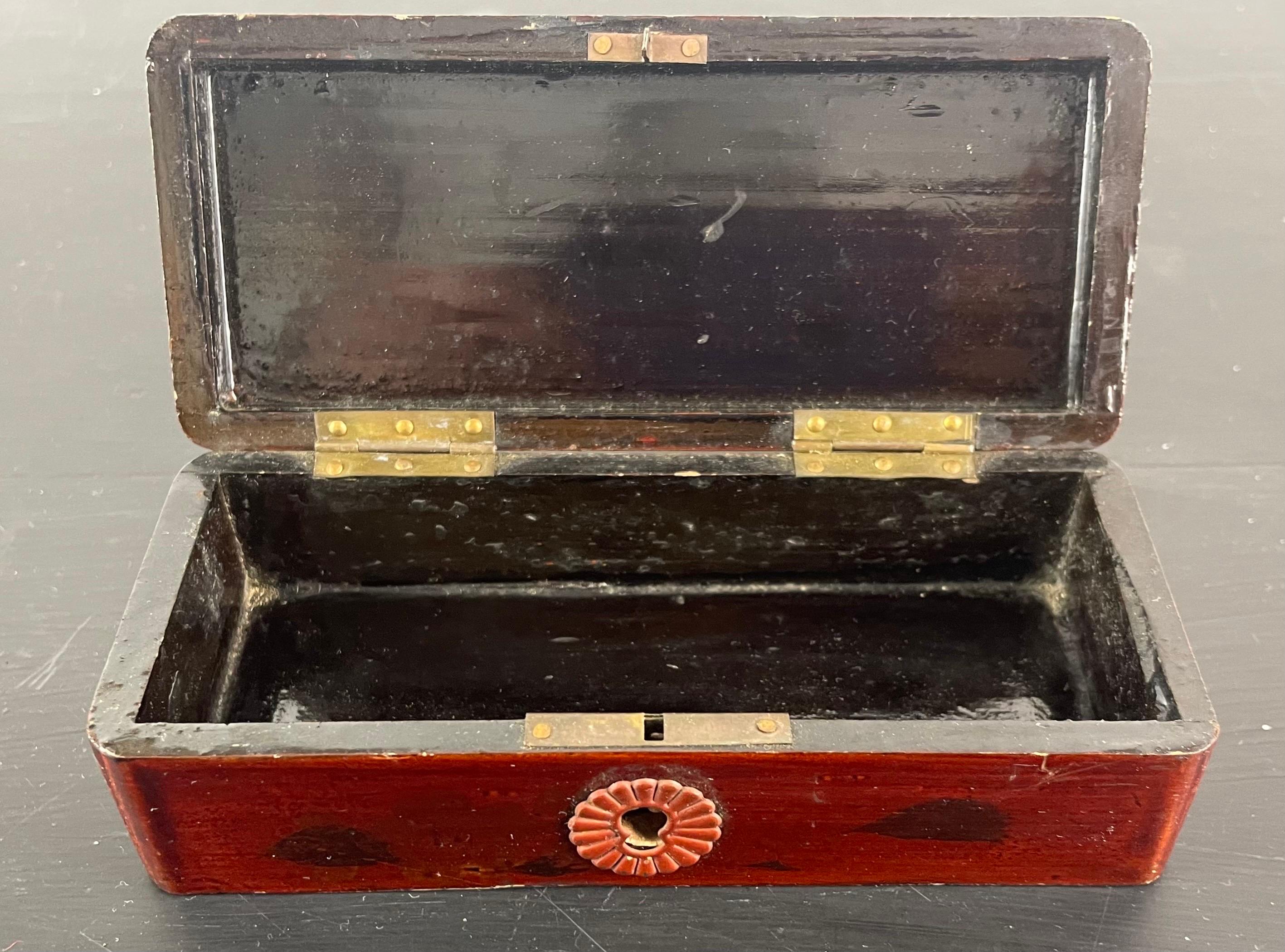 Wood Japanese Lacquered Box Signed, Late 19th Century For Sale