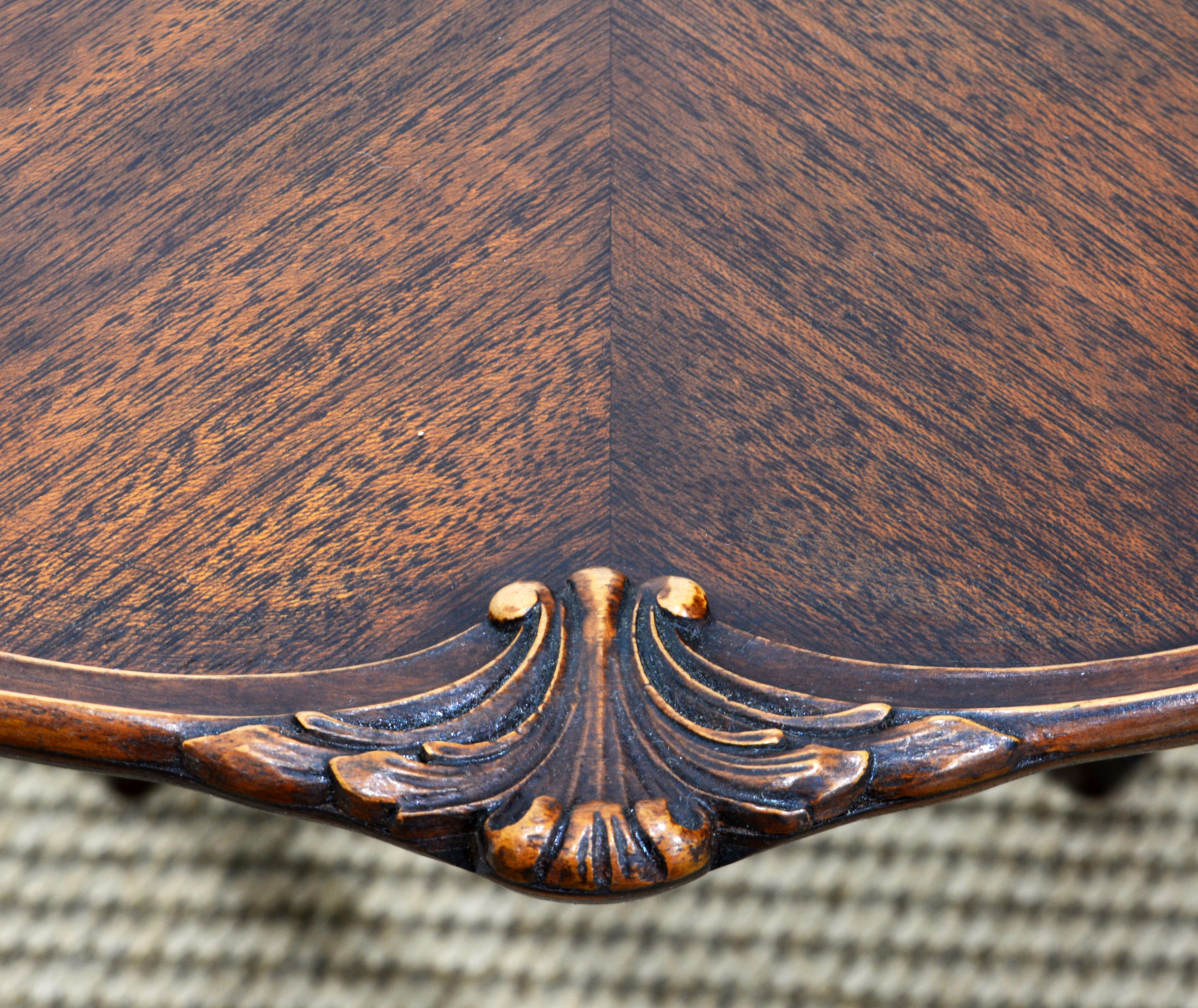 Adorable Louis XV Style Carved Walnut Drop Leaf Clover Shape Side Table 5