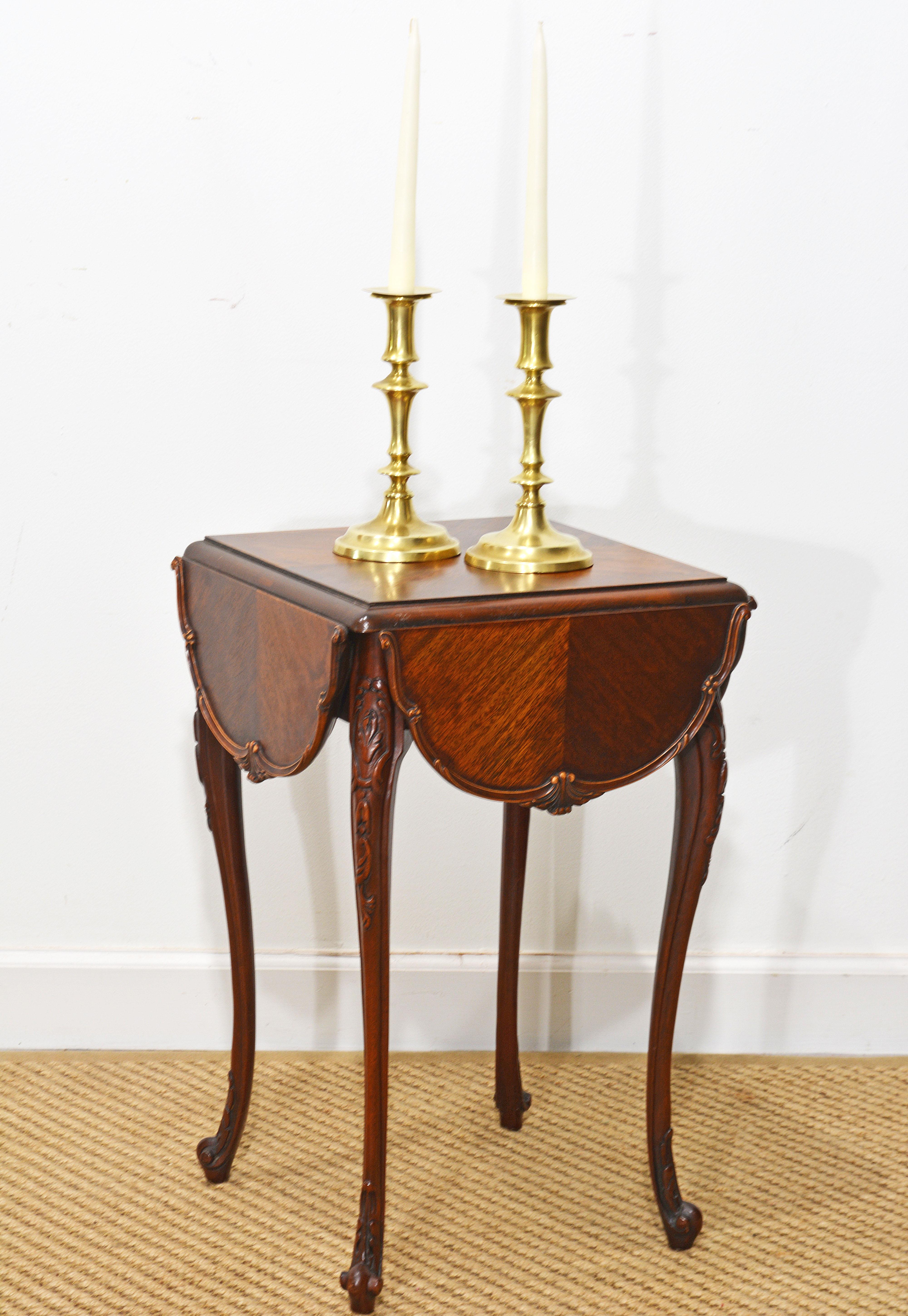 Adorable Louis XV Style Carved Walnut Drop Leaf Clover Shape Side Table 7
