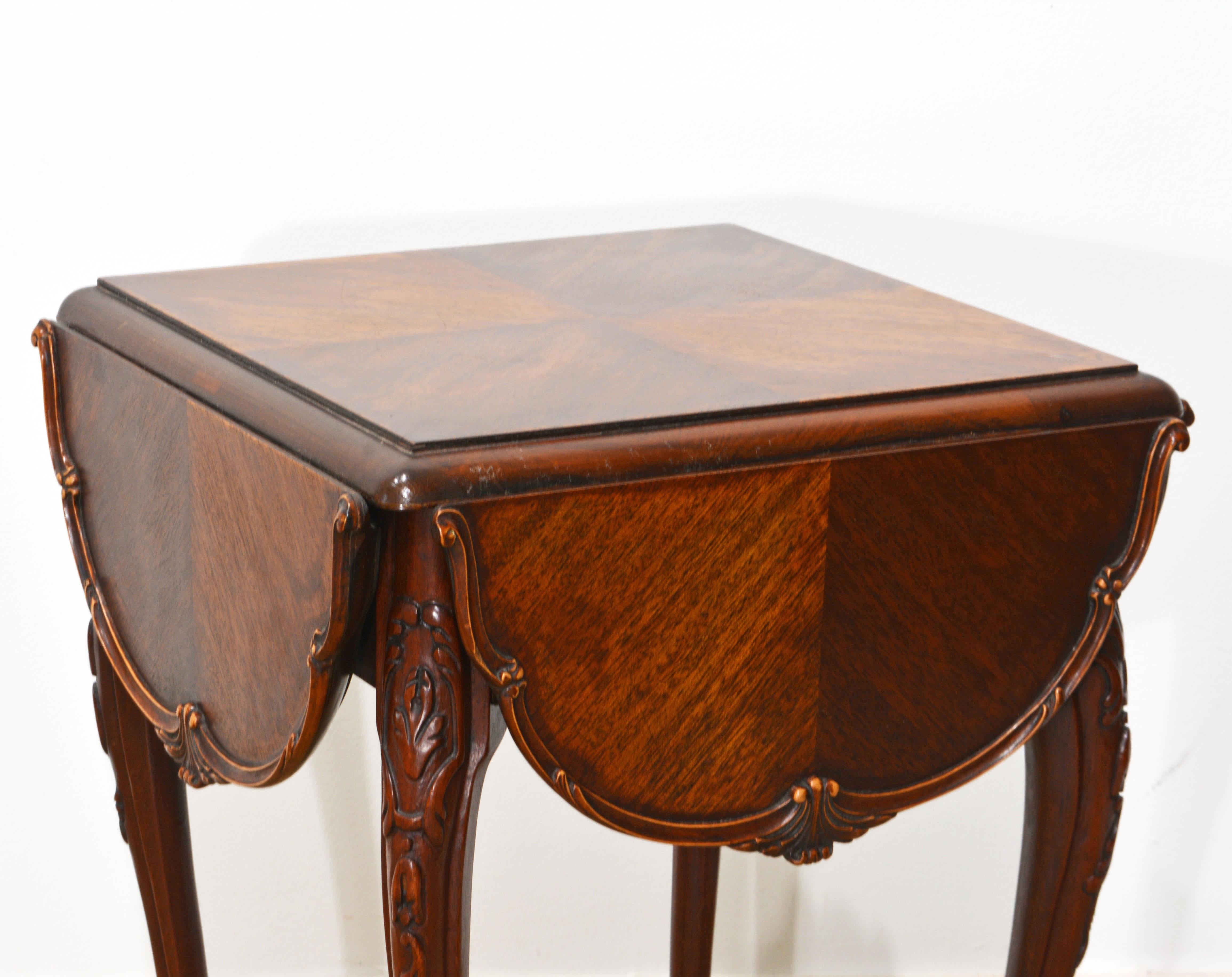 Adorable Louis XV Style Carved Walnut Drop Leaf Clover Shape Side Table 8