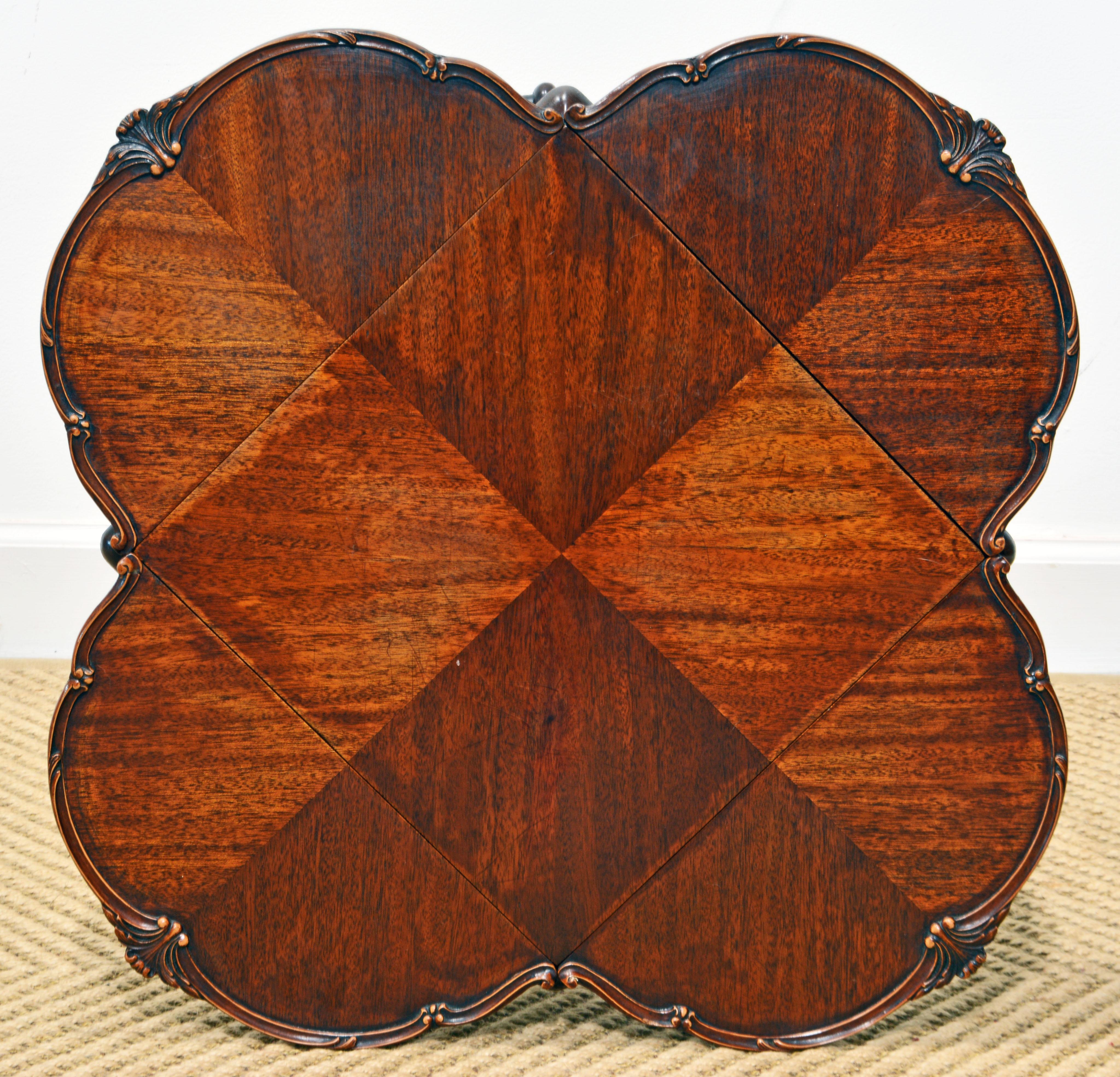 Adorable Louis XV Style Carved Walnut Drop Leaf Clover Shape Side Table 2