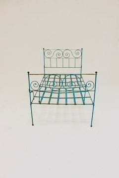 Adorable Old Blue Iron Spanish Campaign Folding Bed