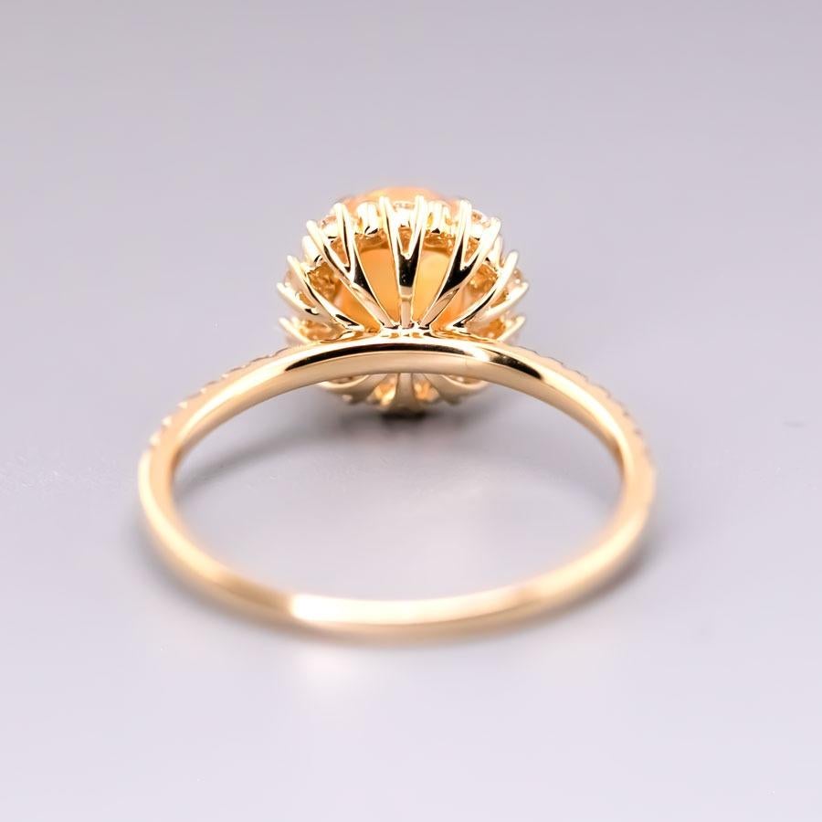 Adorable Orange Fire Opal & Halo Diamond Engagement Ring 18K Yellow Gold In New Condition For Sale In Suwanee, GA