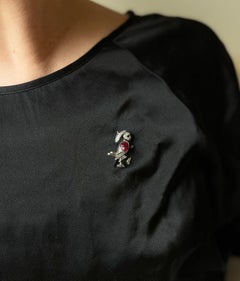 Adorable Oscar Heyman Carved Ruby Diamond Platinum Bird Brooch