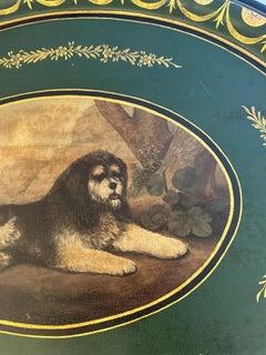 Adorable Oval Tole Tray Table with Painted Dog