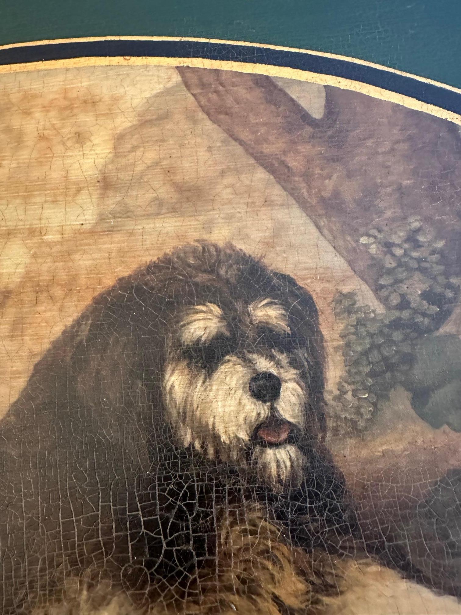 Métal Adorable table à plateau ovale en tôle avec chien peint en vente