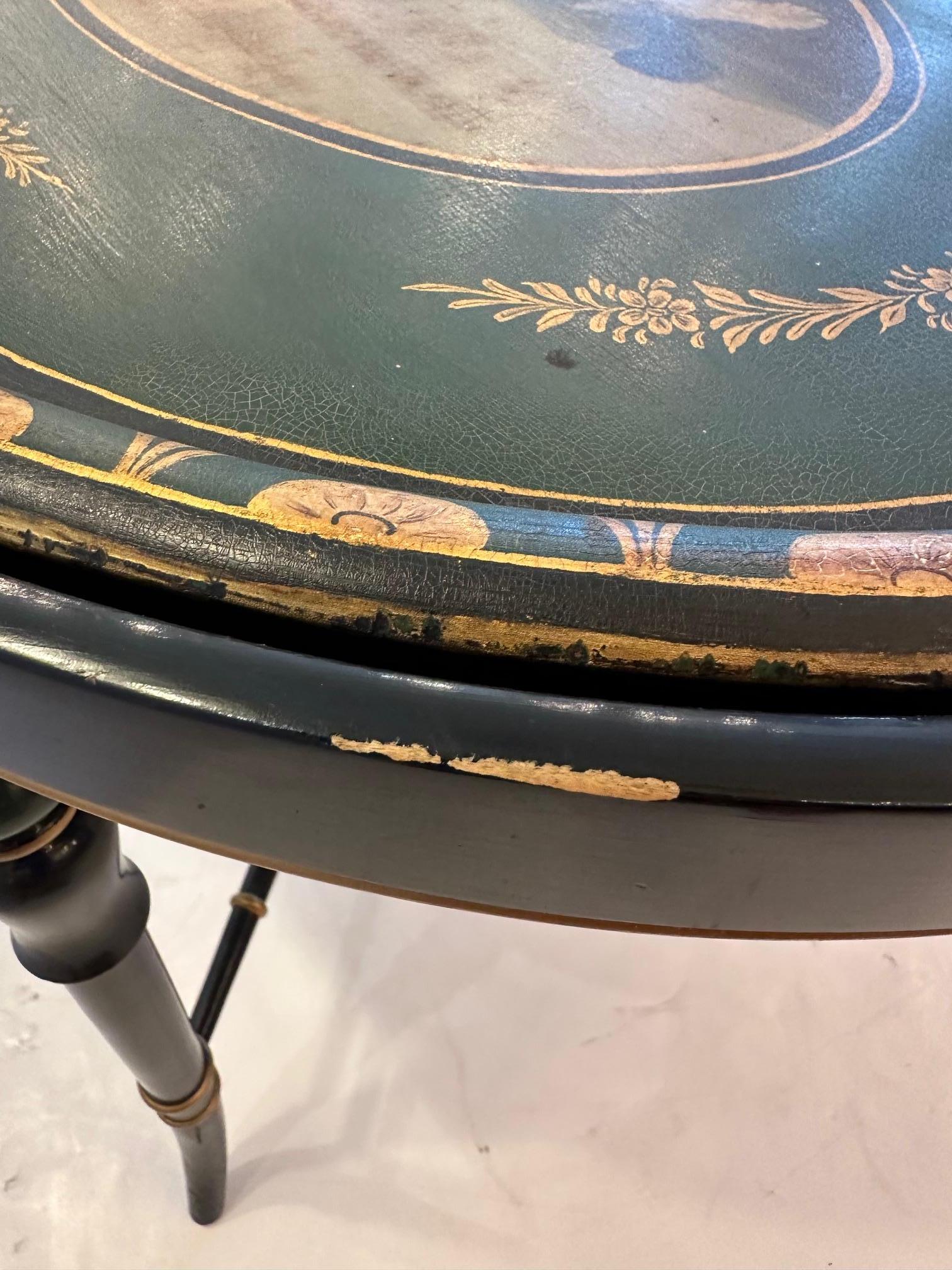 Adorable table à plateau ovale en tôle avec chien peint en vente 3