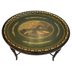 Adorable Oval Tole Tray Table with Painted Dog