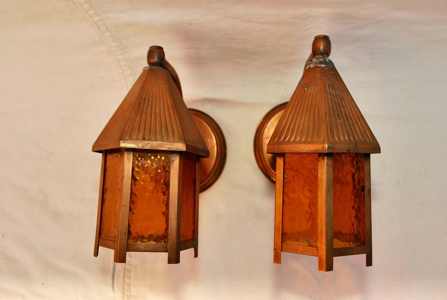 American Adorable Pair of 1940s Outdoor Copper Sconces