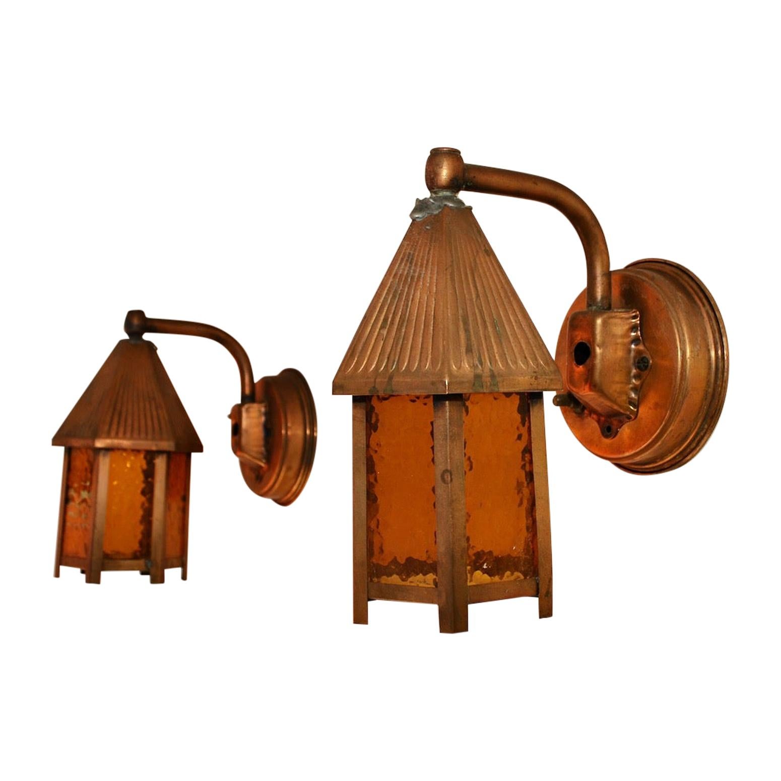 Adorable Pair of 1940s Outdoor Copper Sconces