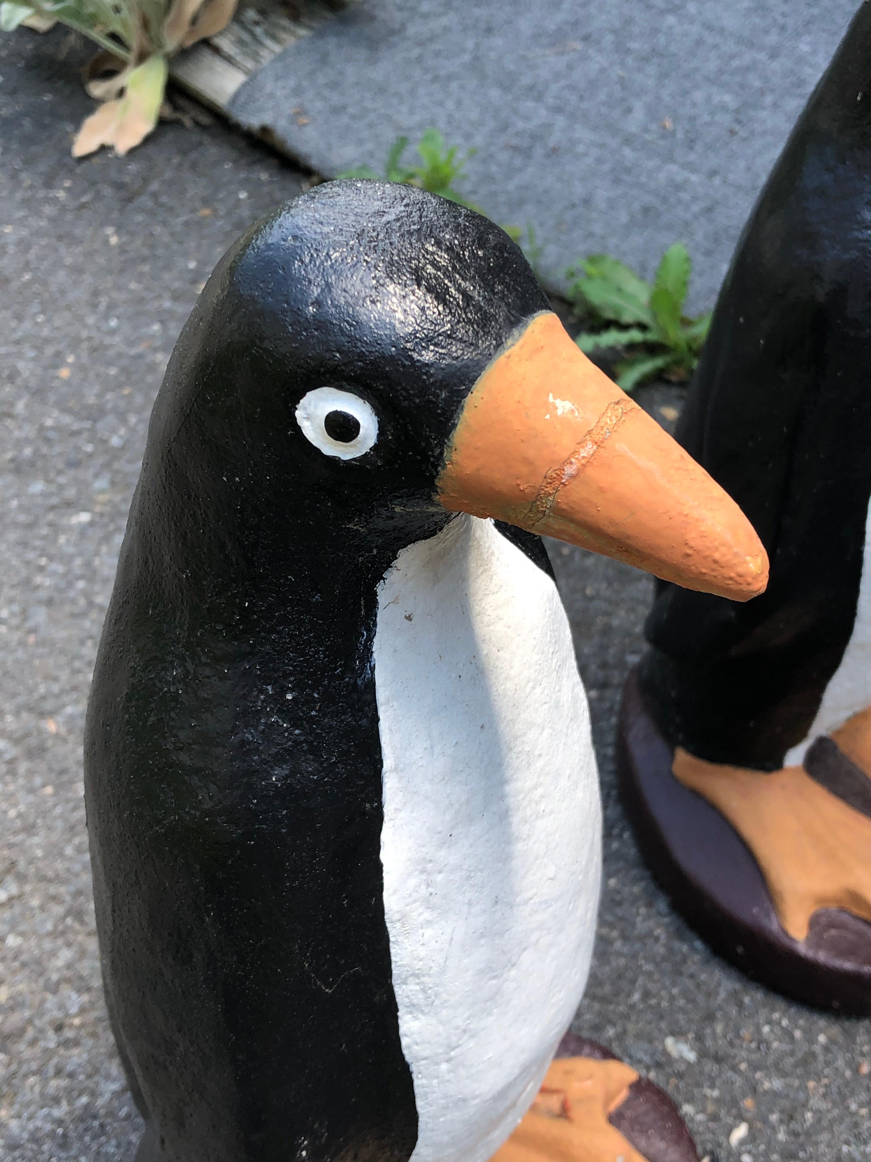 American Adorable Pair of Cast Cement Garden Penguins