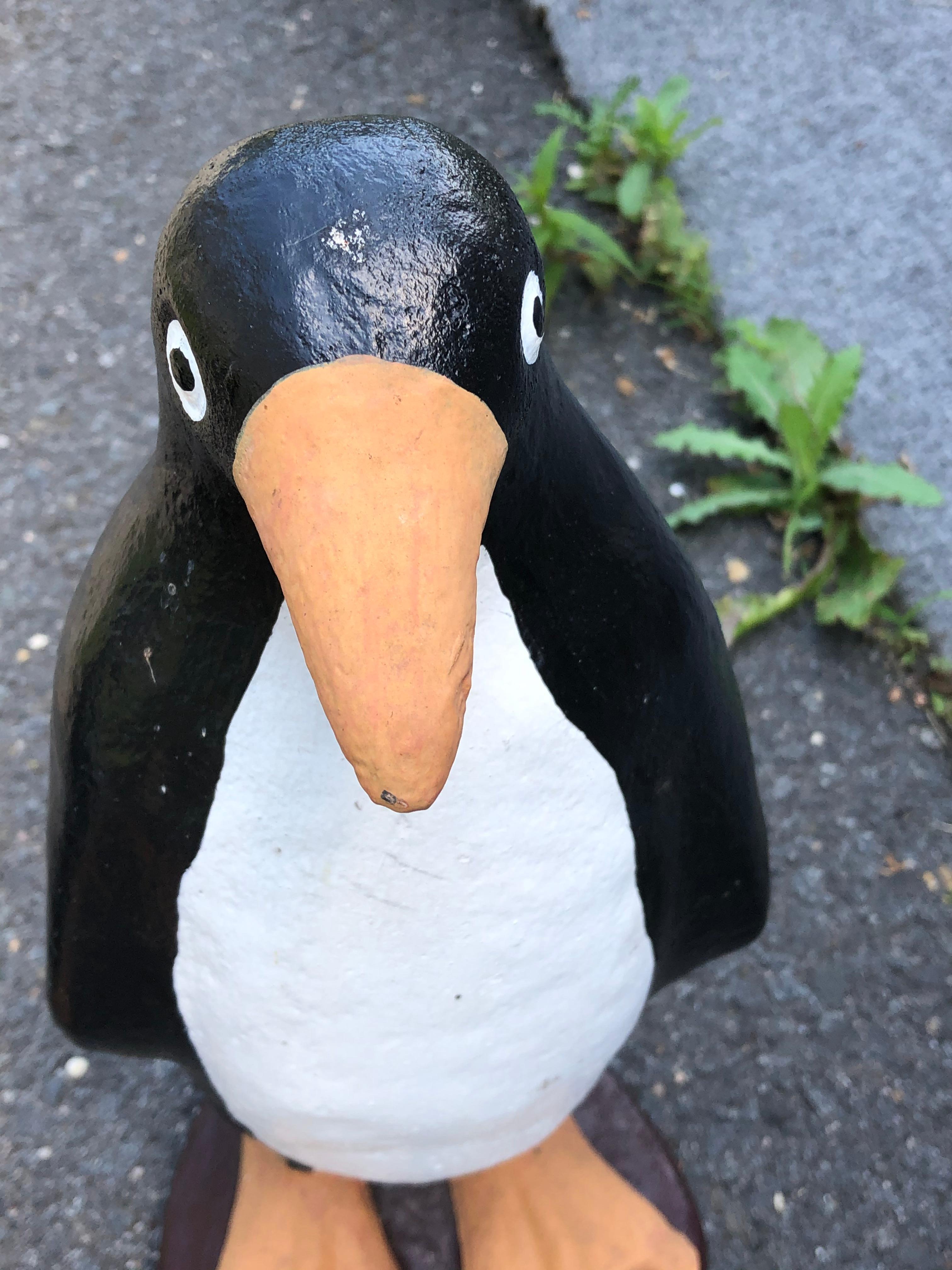 Cast Stone Adorable Pair of Cast Cement Garden Penguins