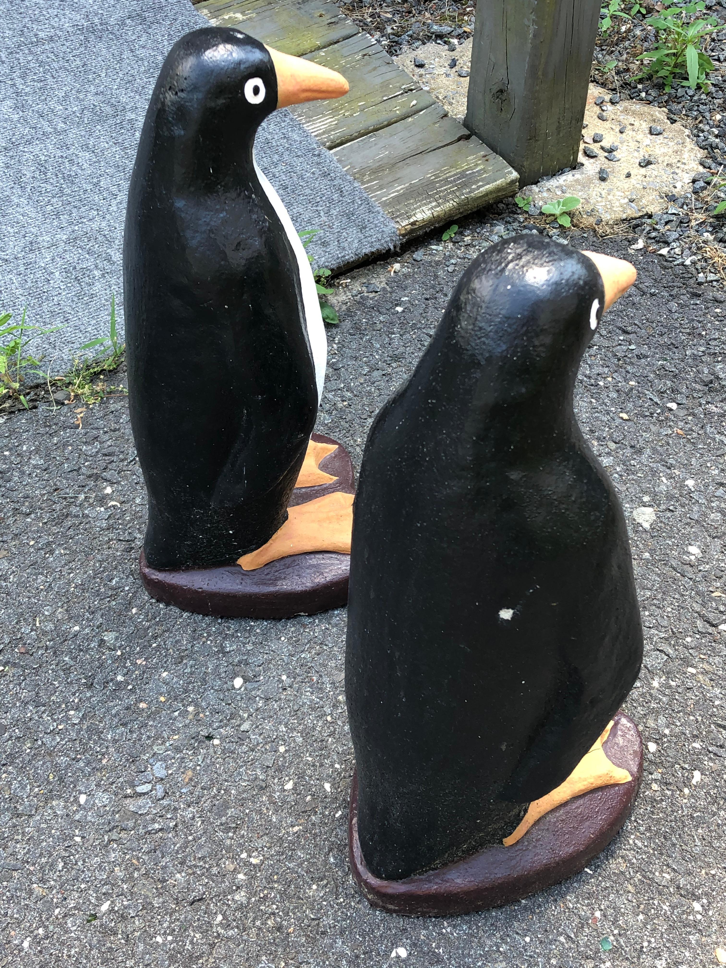 Adorable Pair of Cast Cement Garden Penguins 1