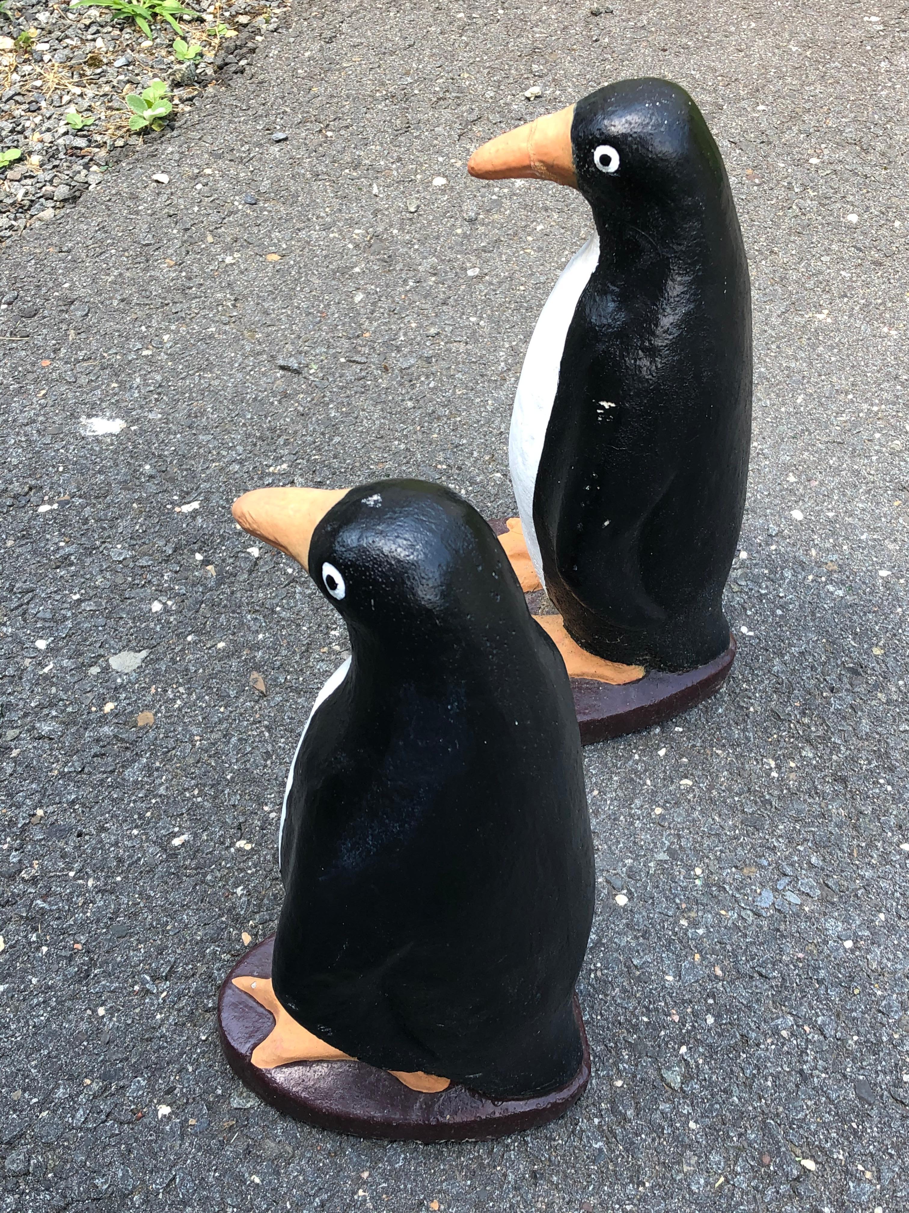 Adorable Pair of Cast Cement Garden Penguins 3