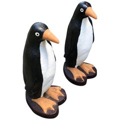 Adorable Pair of Cast Cement Garden Penguins