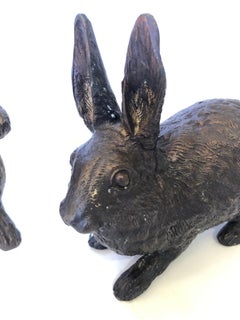 Adorable Pair of French Vintage Cast Bronze Bunny Rabbit Sculptures