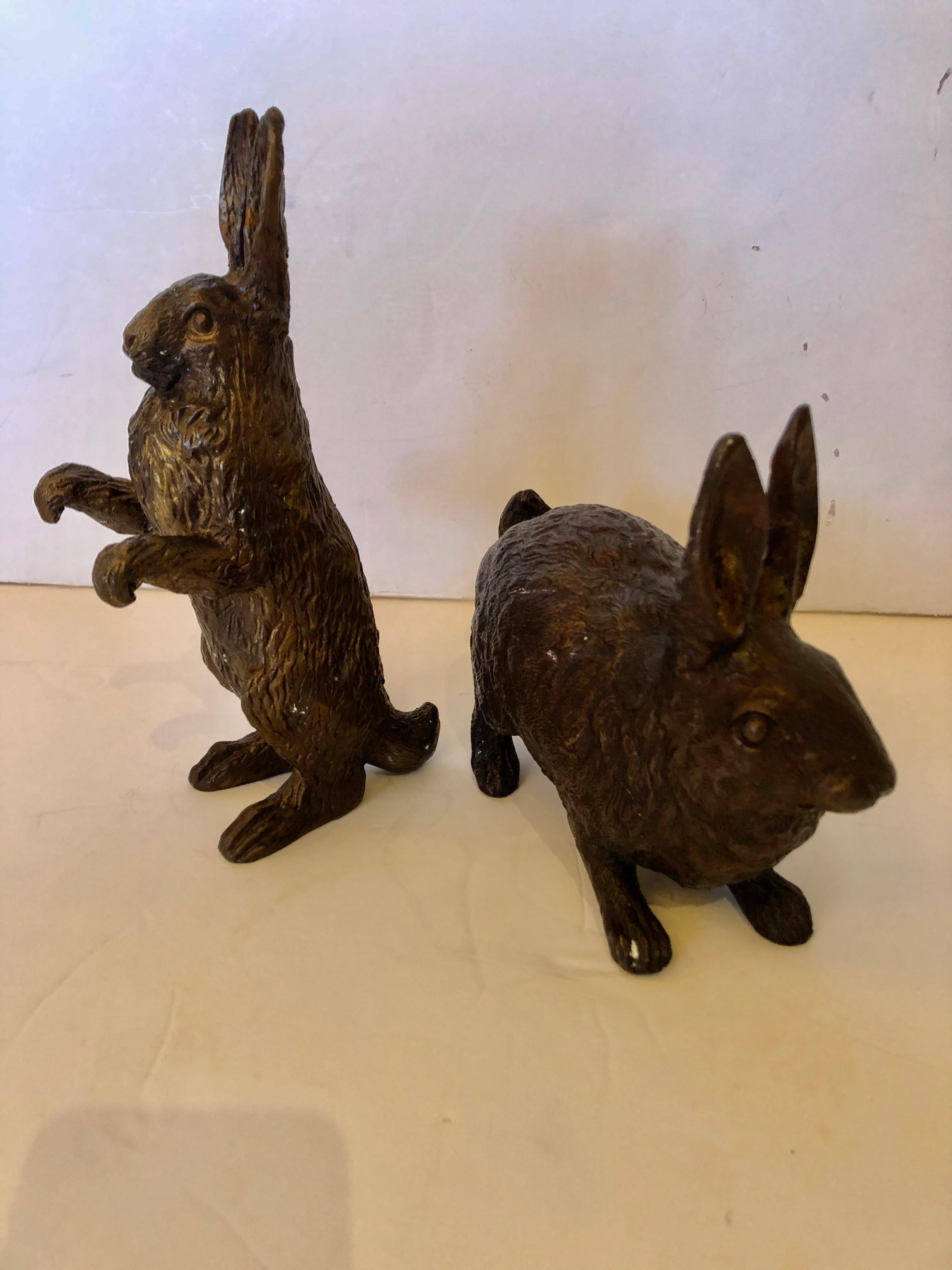 Adorable Pair of French Vintage Cast Bronze Bunny Rabbit Sculptures at ...
