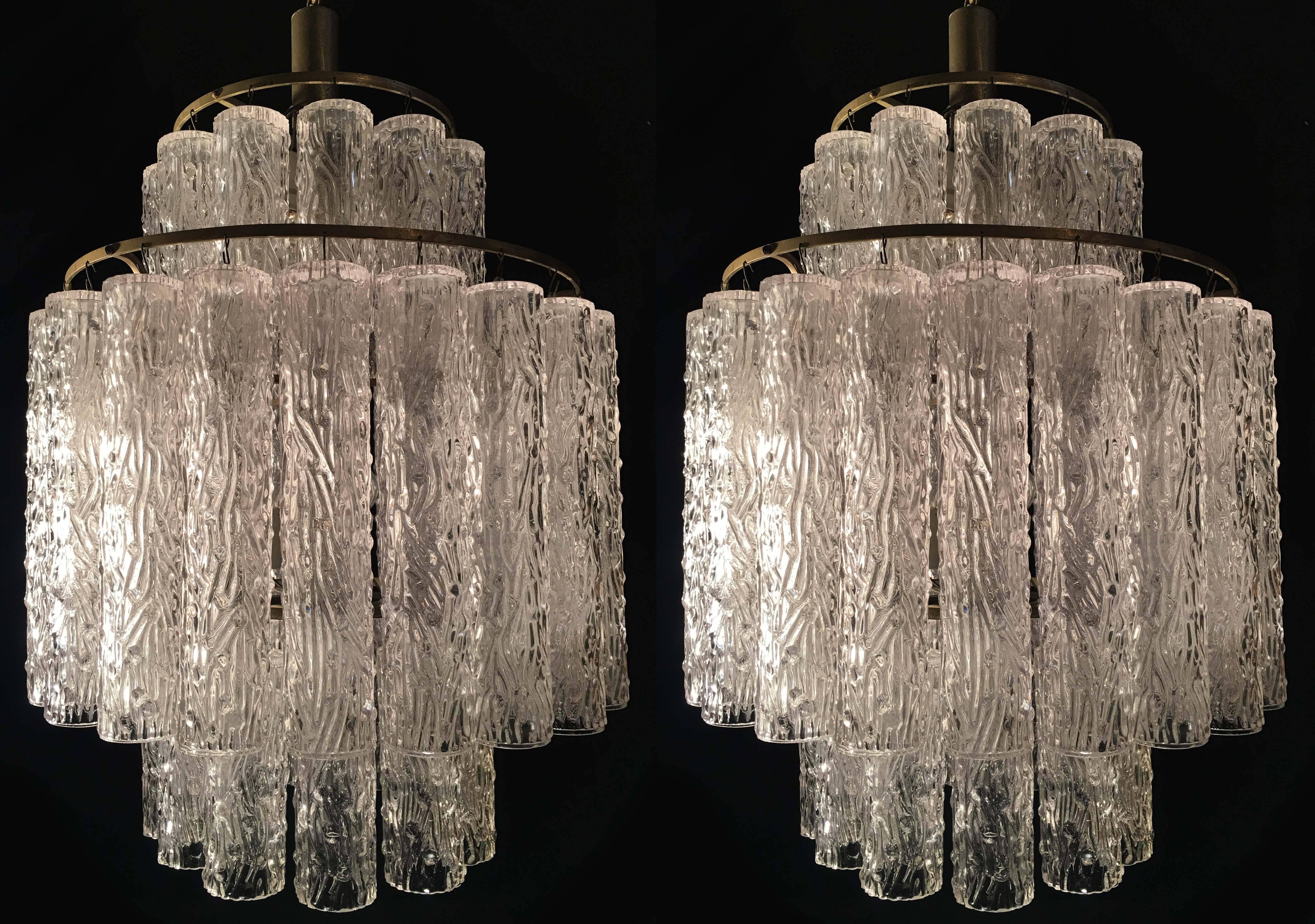 Italian Adorable Pair of Murano Venini Style Chandeliers, 1970s