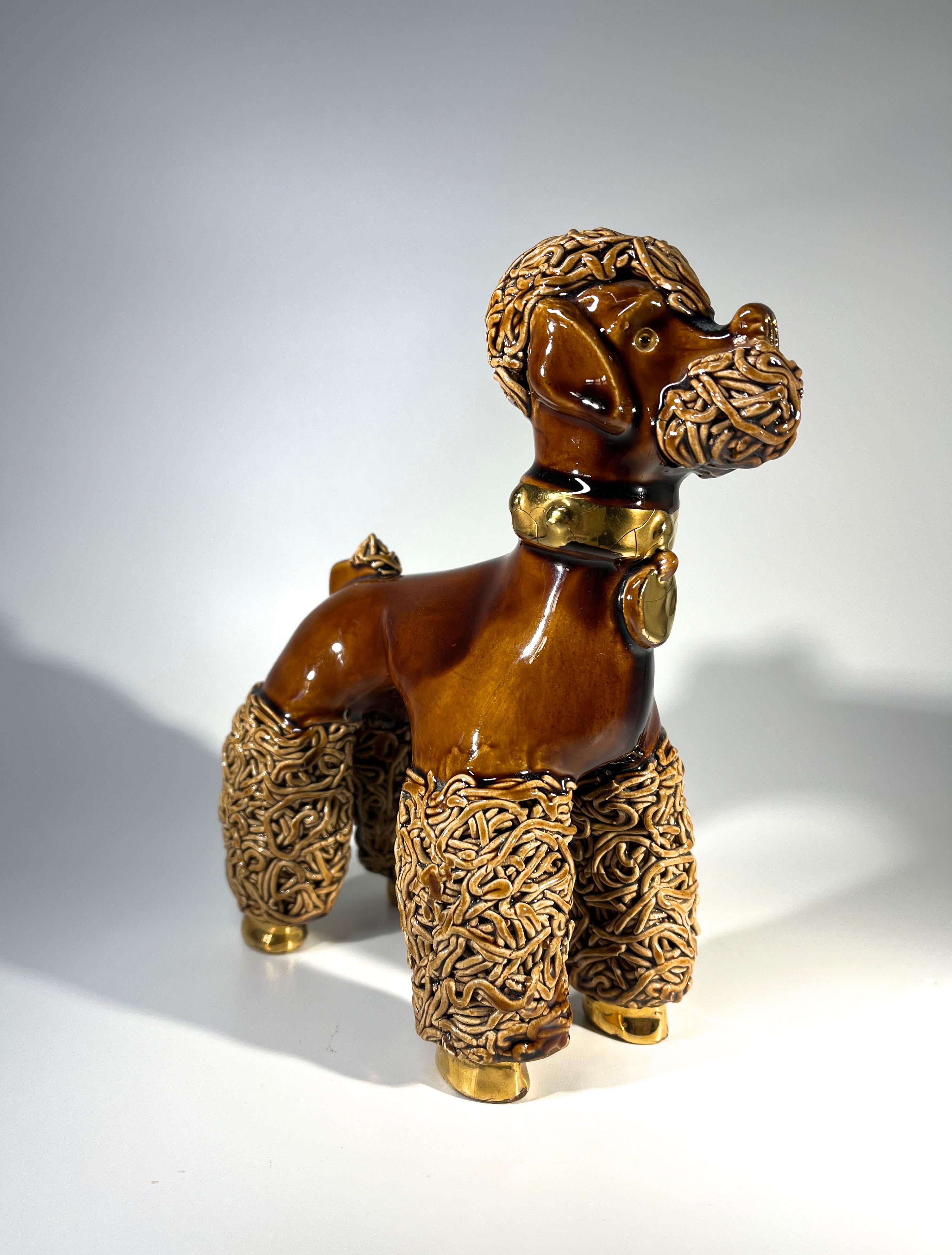 Adorable, Pedigree French Poodle, Toffee Glaze Ceramic Figurine, Vallauris 1950s For Sale 4