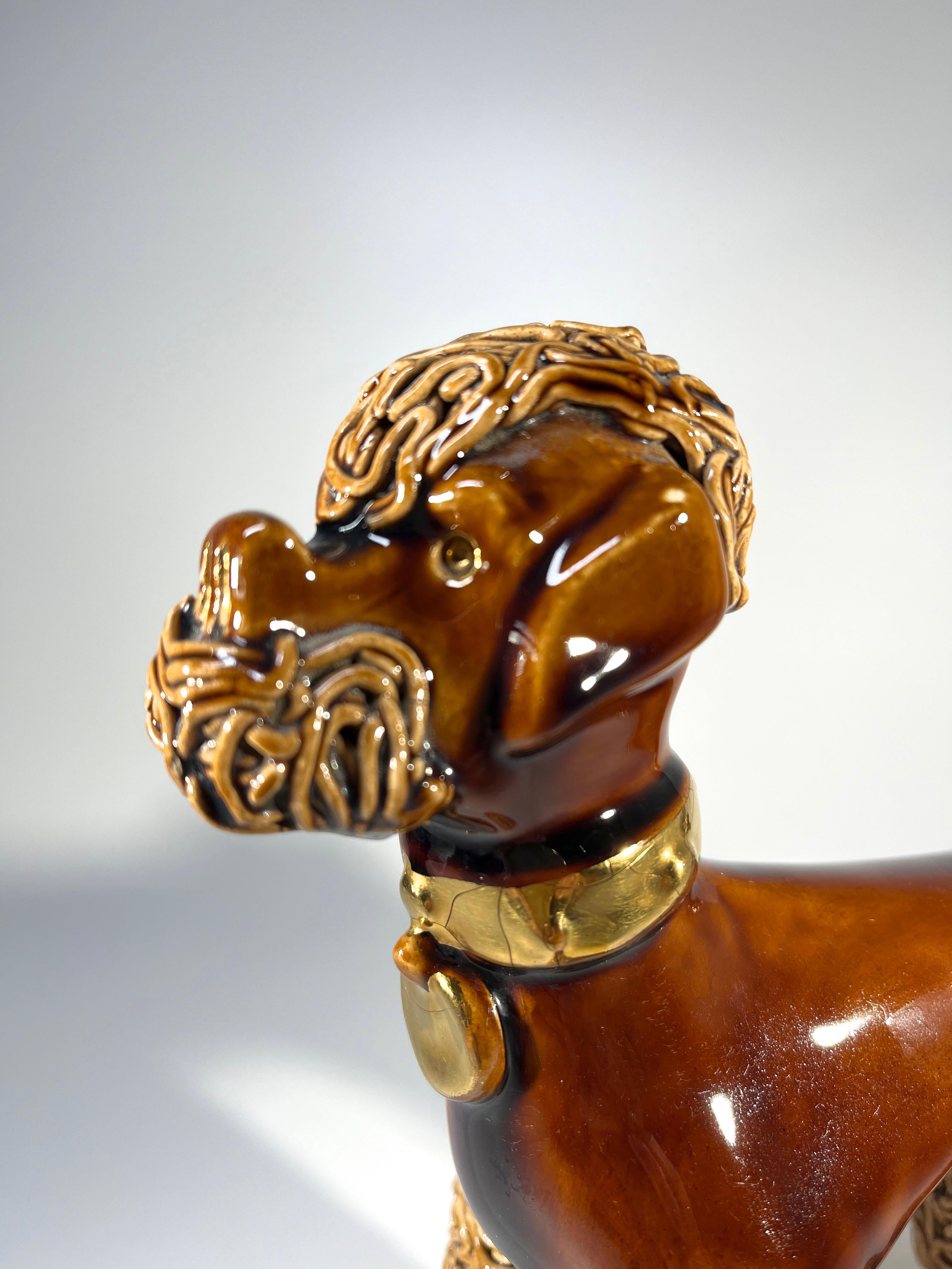 Mid-Century Modern Adorable caniche français de race, Figurine en céramique émaillée caramel, Vallauris années 1950 en vente