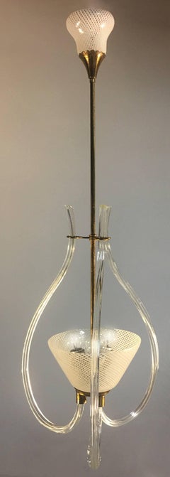 Adorable Pendant Chandelier "Reticello" by Venini, Murano, 1940s