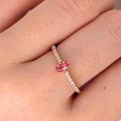Adorable Pink Spinel Ring w Diamond Accents in Solid 14K Rose Gold  MQ 6x3mm
