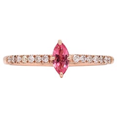 Adorable Pink Spinel Ring w Diamond Accents in Solid 14K Rose Gold  MQ 6x3mm