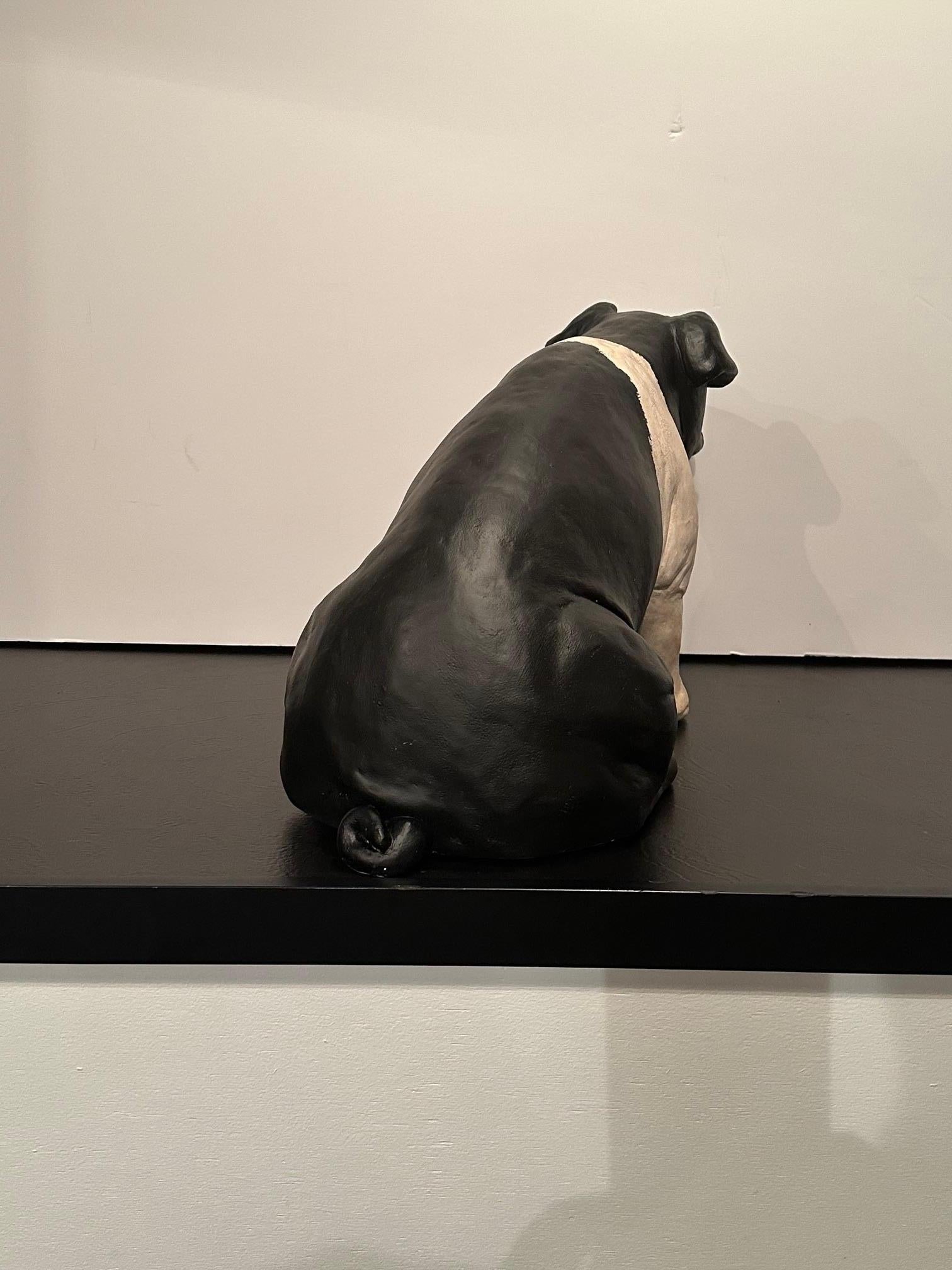 Mid-20th Century Adorable Plaster Black & White Pig Sculpture from Butcher Shop For Sale