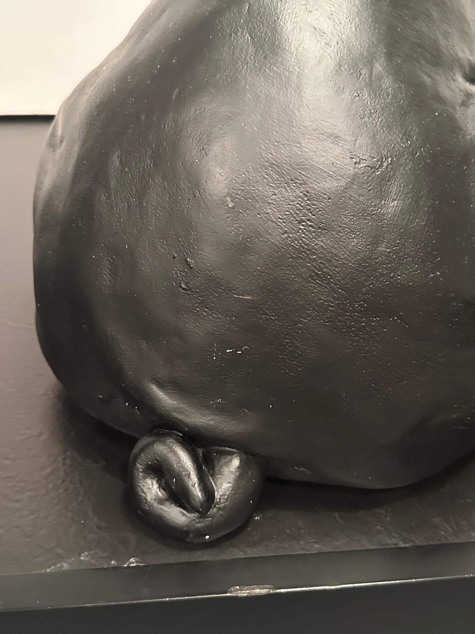 Adorable Plaster Black & White Pig Sculpture from Butcher Shop For Sale 1